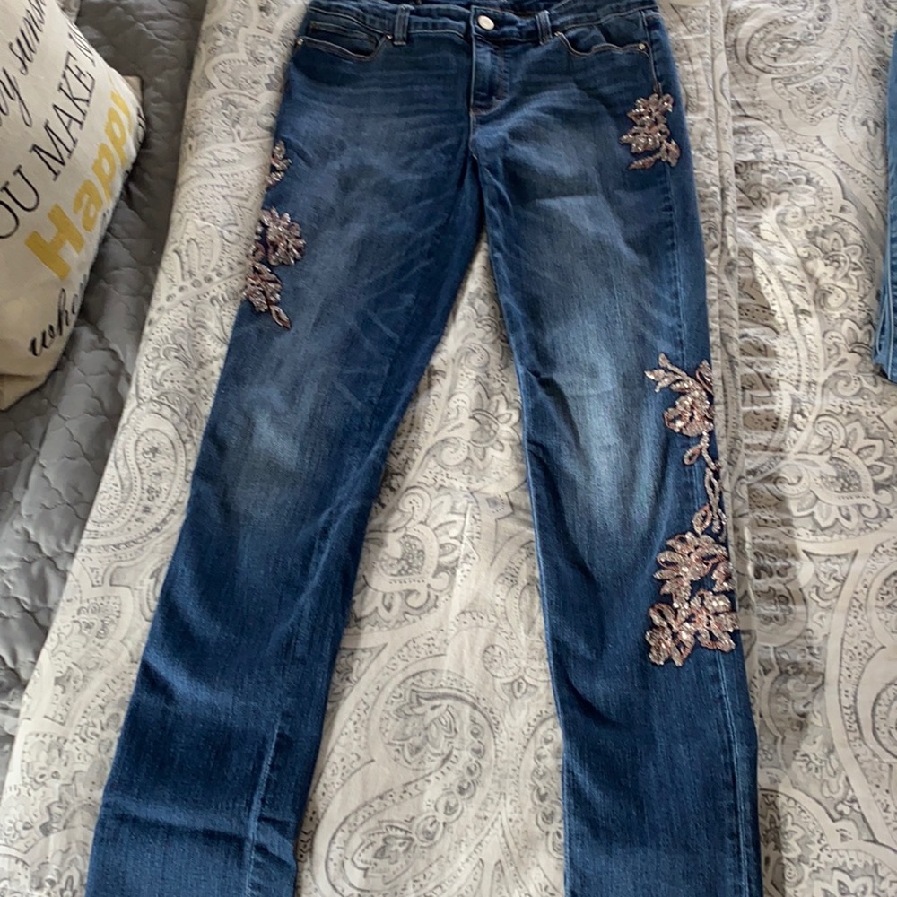 Slim size 4 gold sequins and embroidered jeans